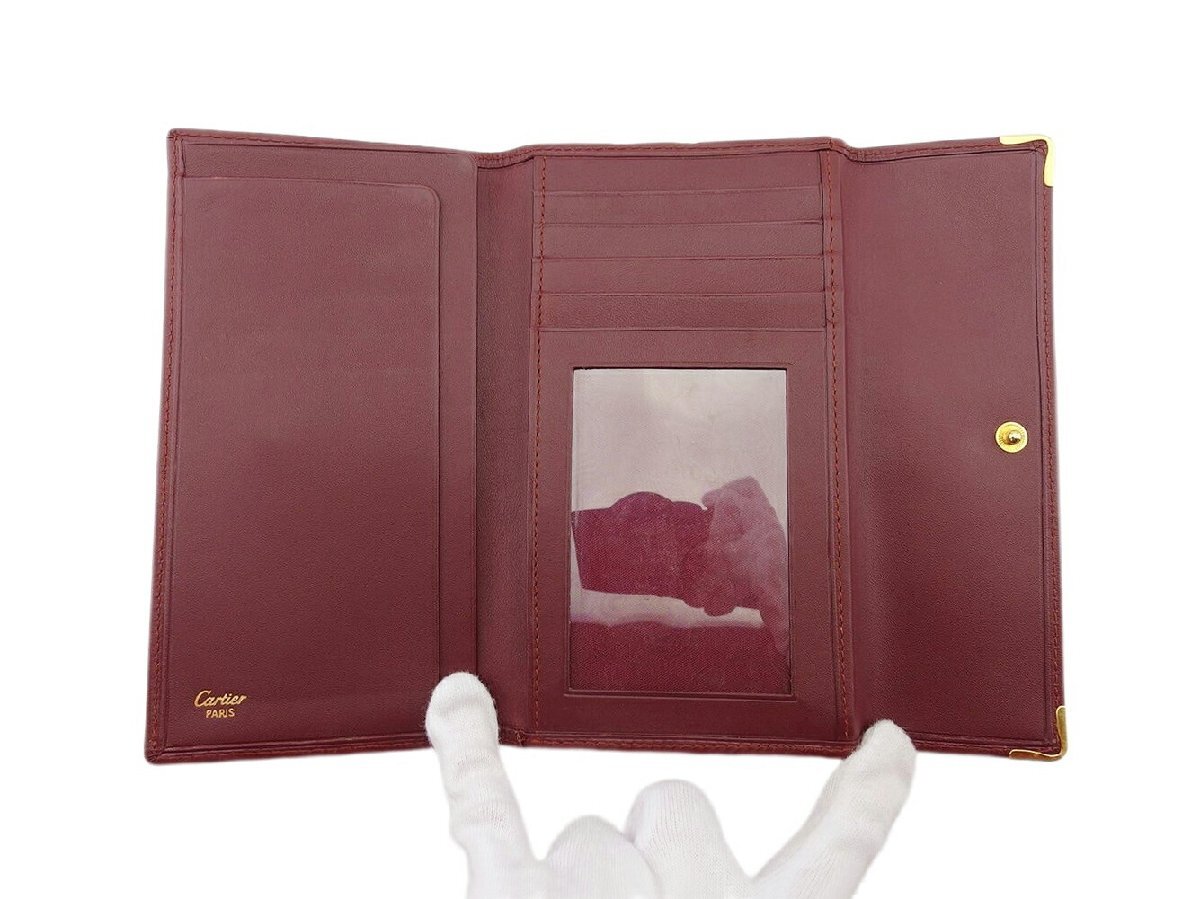 【30%OFFクーポン】カルティエ CARTIER 三つ折り財布 マストライン ボルドー レディース 中古_画像4