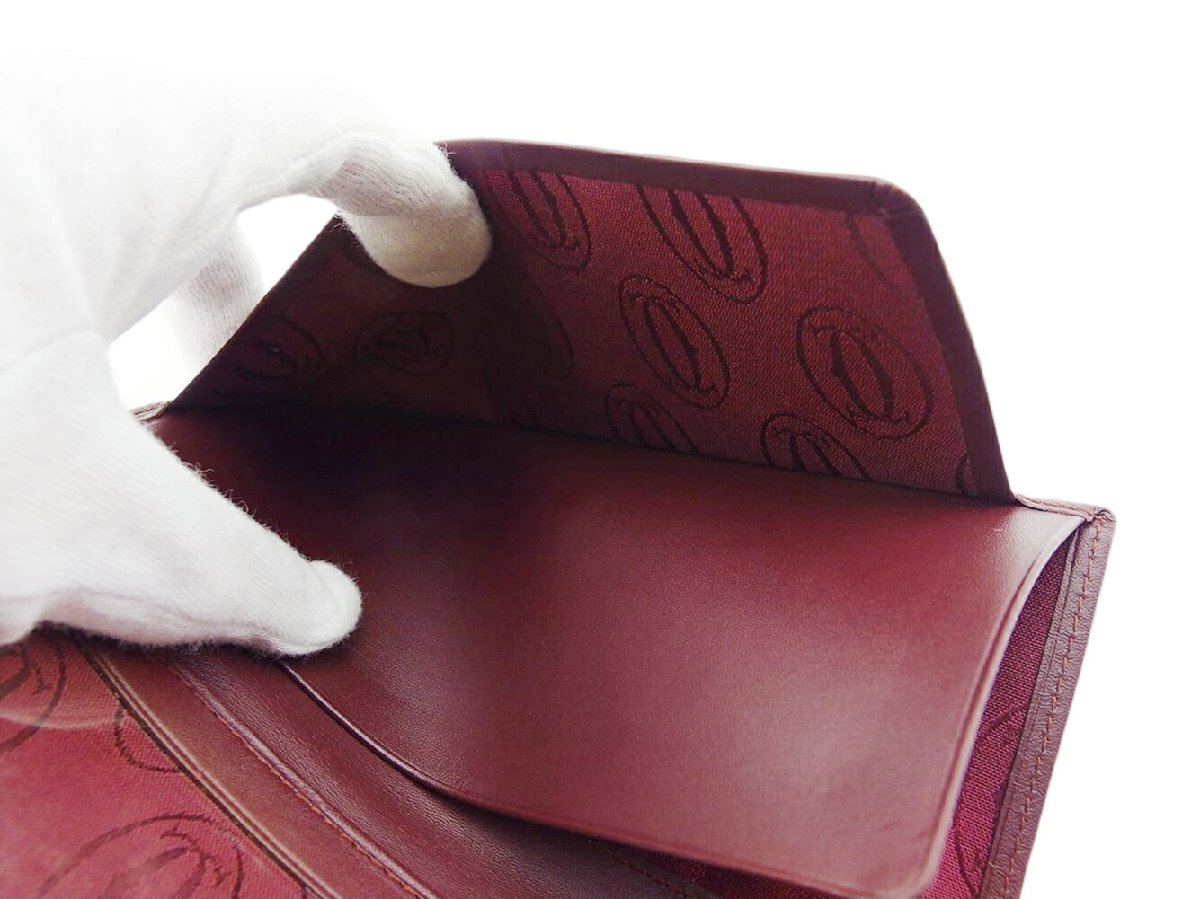【30%OFFクーポン】カルティエ CARTIER 三つ折り財布 マストライン ボルドー レディース 中古_画像6