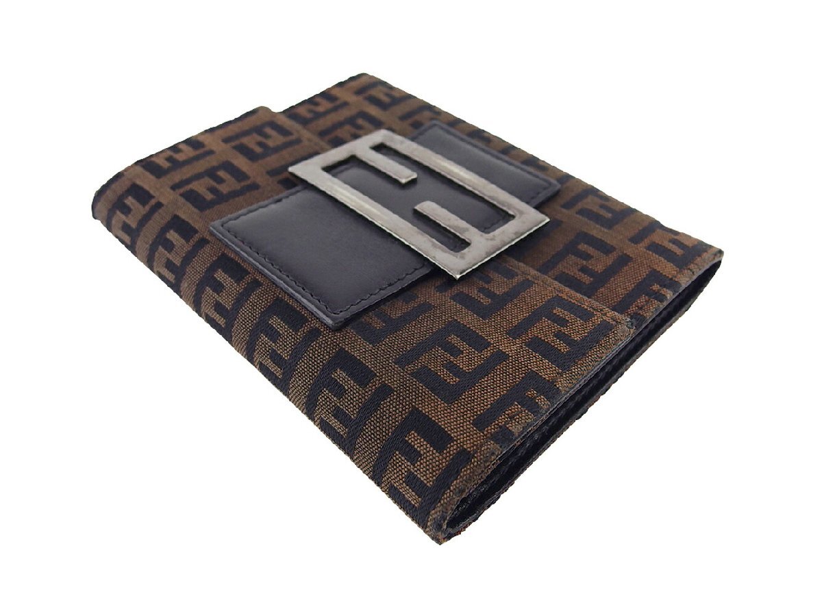 【30%OFFクーポン】フェンディ FENDI 三つ折り財布 ズッキーノ ブラウン ブラック レディース 中古_画像2