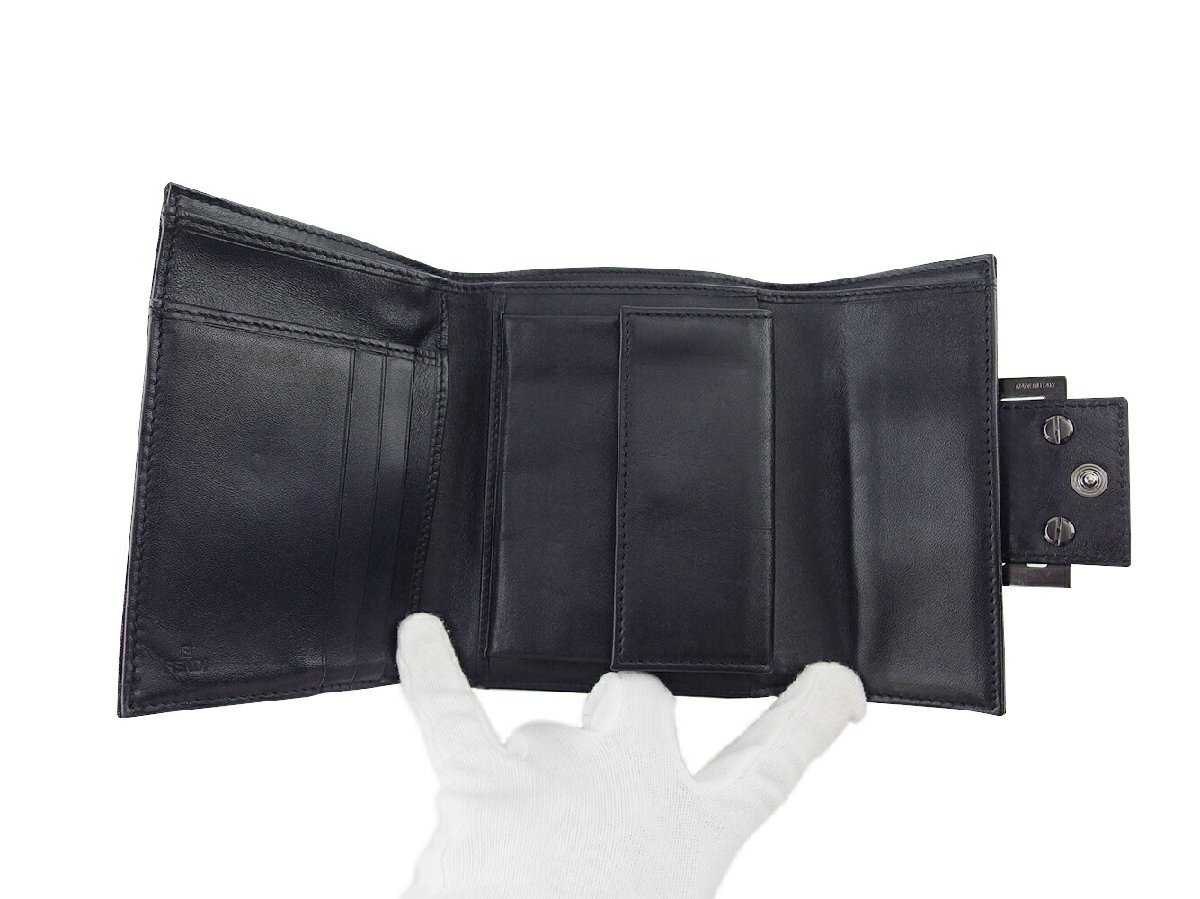 【30%OFFクーポン】フェンディ FENDI 三つ折り財布 ズッキーノ ブラウン ブラック レディース 中古_画像4