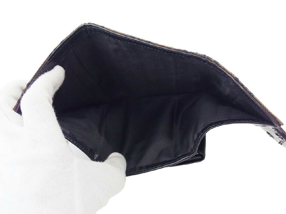 【30%OFFクーポン】フェンディ FENDI 三つ折り財布 ズッキーノ ブラウン ブラック レディース 中古_画像5