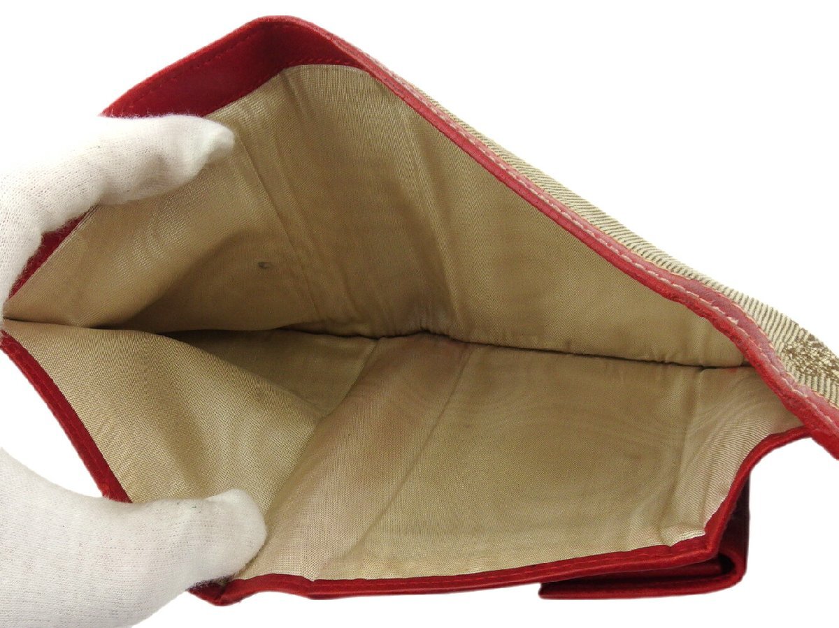 【30%OFFクーポン】プラダ PRADA 三つ折り財布 ロゴジャガード ベージュ ブラウン レッド レディース 中古_画像5