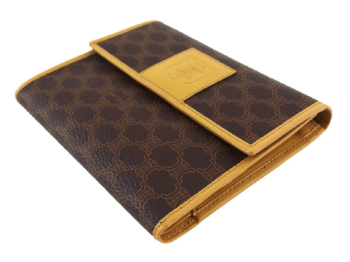 【30%OFFクーポン】セリーヌ CELINE 三つ折り財布 マカダム ブラウン ベージュ レディース 中古_画像2