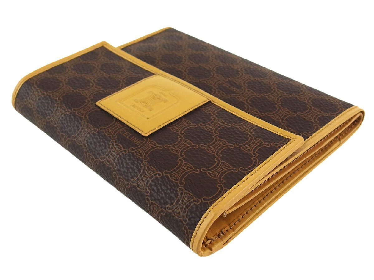 【30%OFFクーポン】セリーヌ CELINE 三つ折り財布 マカダム ブラウン ベージュ レディース 中古_画像3