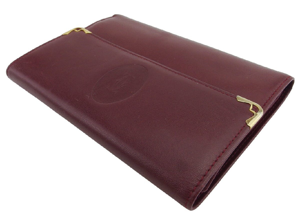 【30%OFFクーポン】カルティエ CARTIER 三つ折り財布 マストライン ボルドー ゴールド レディース 中古_画像2