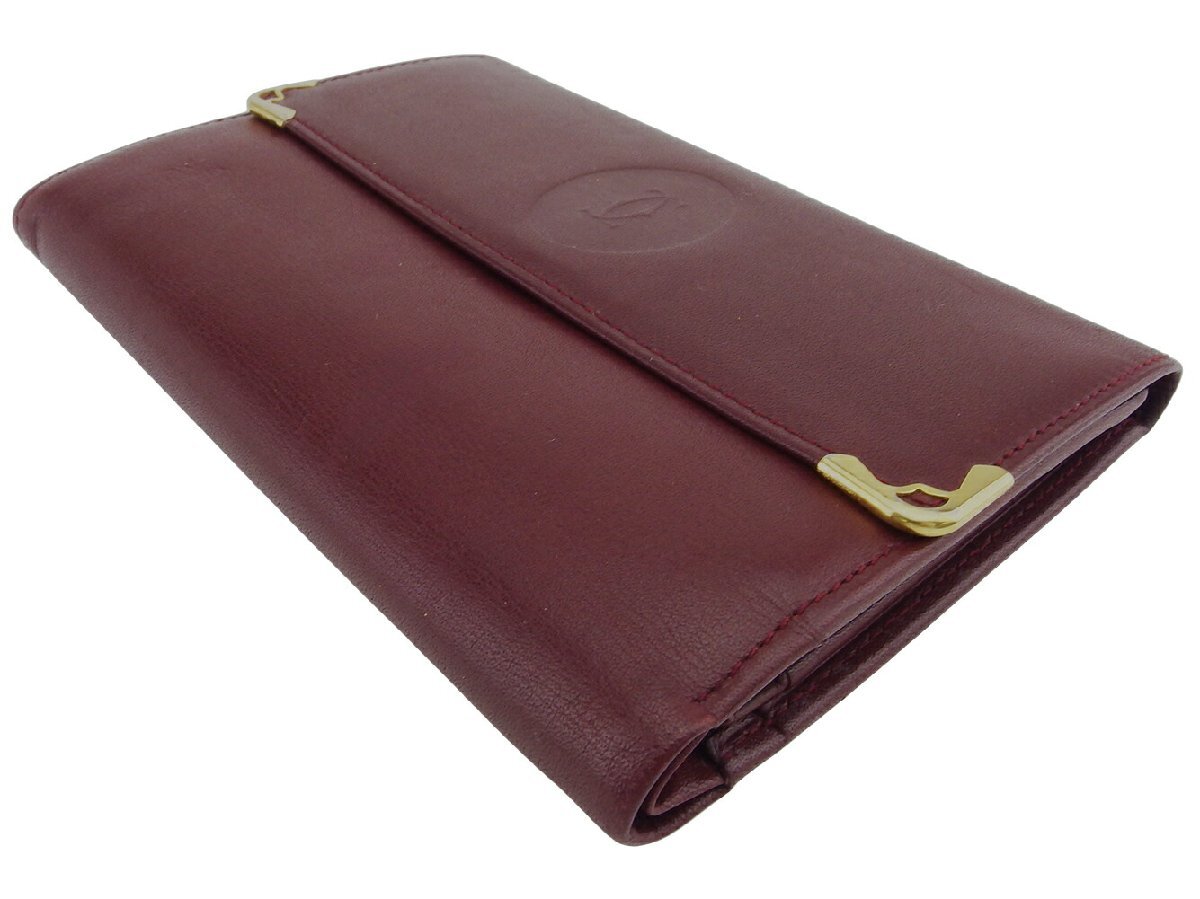 【30%OFFクーポン】カルティエ CARTIER 三つ折り財布 マストライン ボルドー ゴールド レディース 中古_画像3