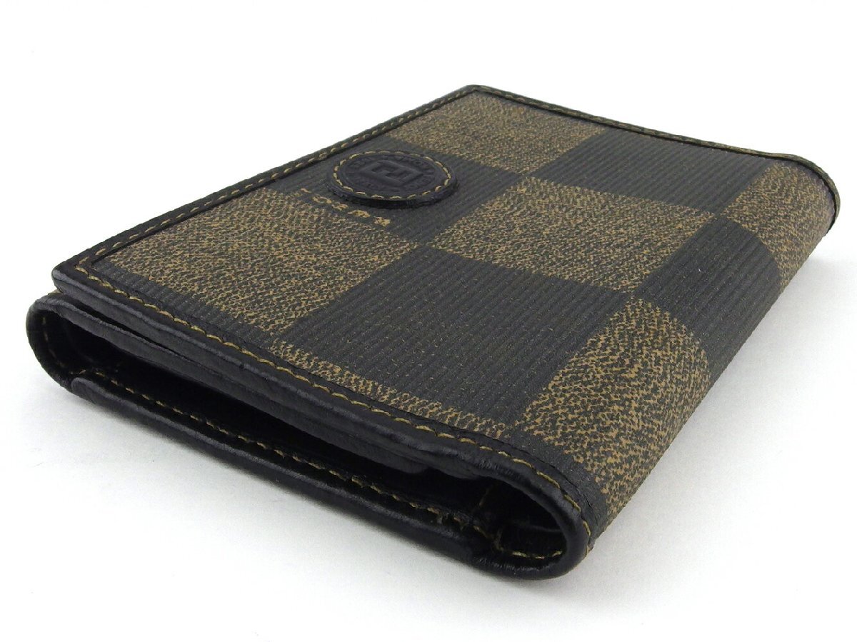 【30%OFFクーポン】フェンディ FENDI 三つ折り財布 ブロックチェック ブラック ベージュ レディース 中古_画像2
