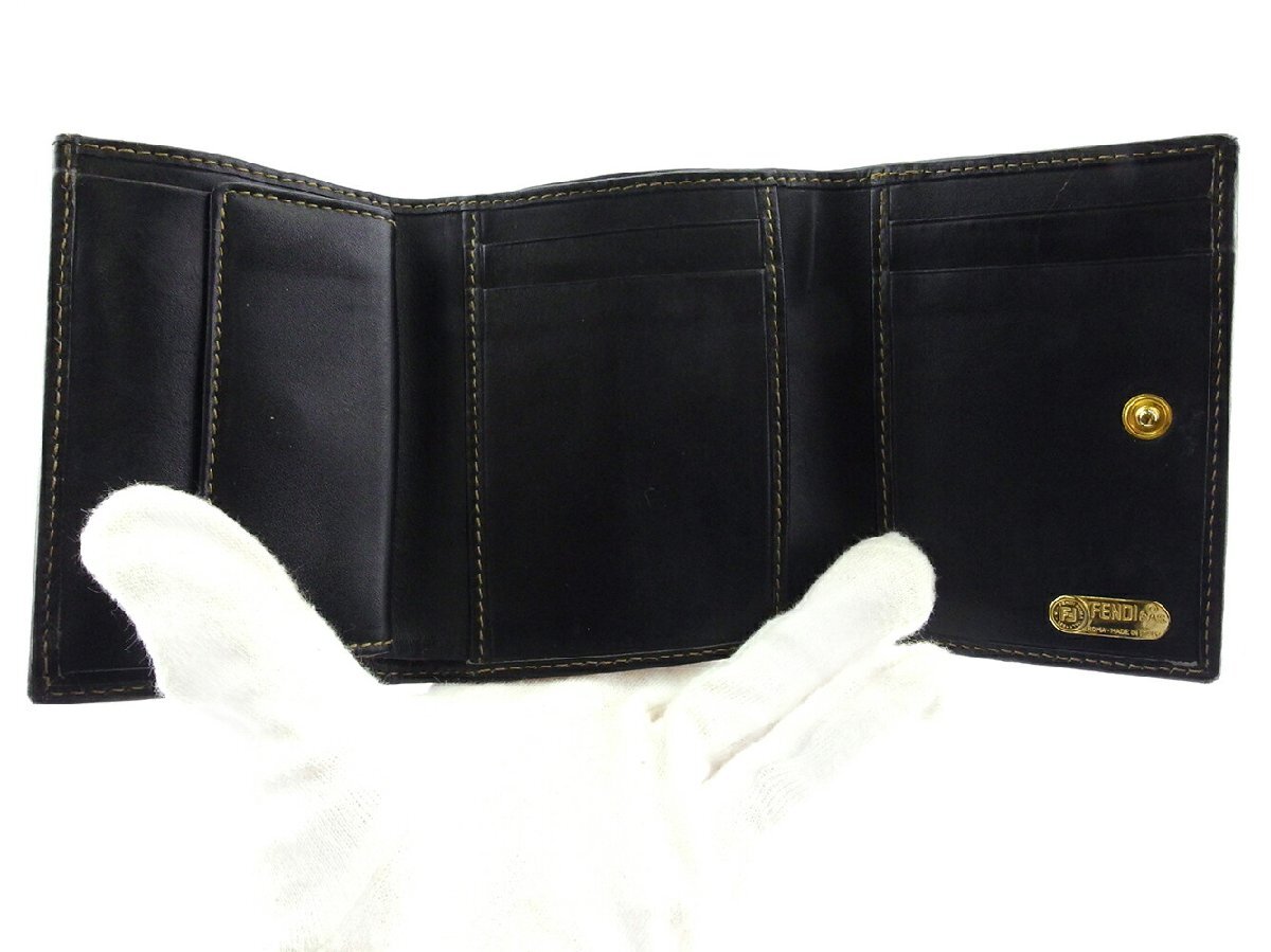 【30%OFFクーポン】フェンディ FENDI 三つ折り財布 ブロックチェック ブラック ベージュ レディース 中古_画像4