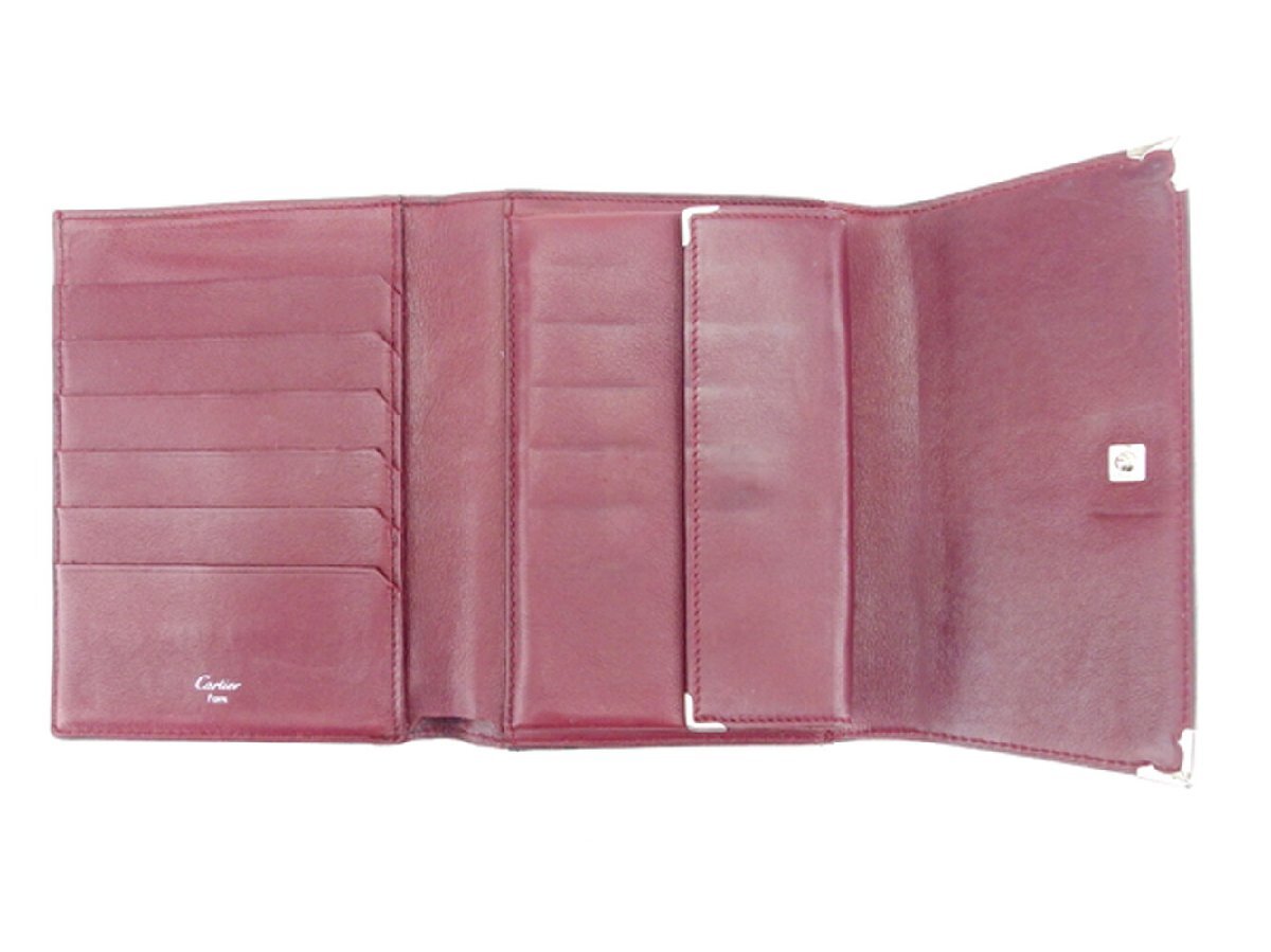 【30%OFFクーポン】カルティエ 三つ折り 財布 レディース カボション ブラック シルバー ボルドー 中古_画像4