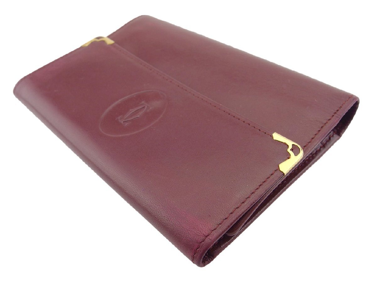 【30%OFFクーポン】カルティエ CARTIER 三つ折り財布 マストライン ボルドー ゴールド レディース 中古_画像2