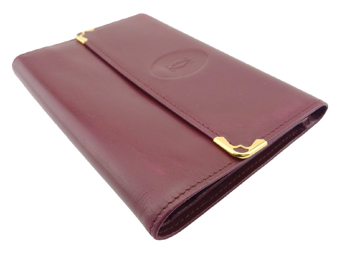 【30%OFFクーポン】カルティエ CARTIER 三つ折り財布 マストライン ボルドー ゴールド レディース 中古_画像3
