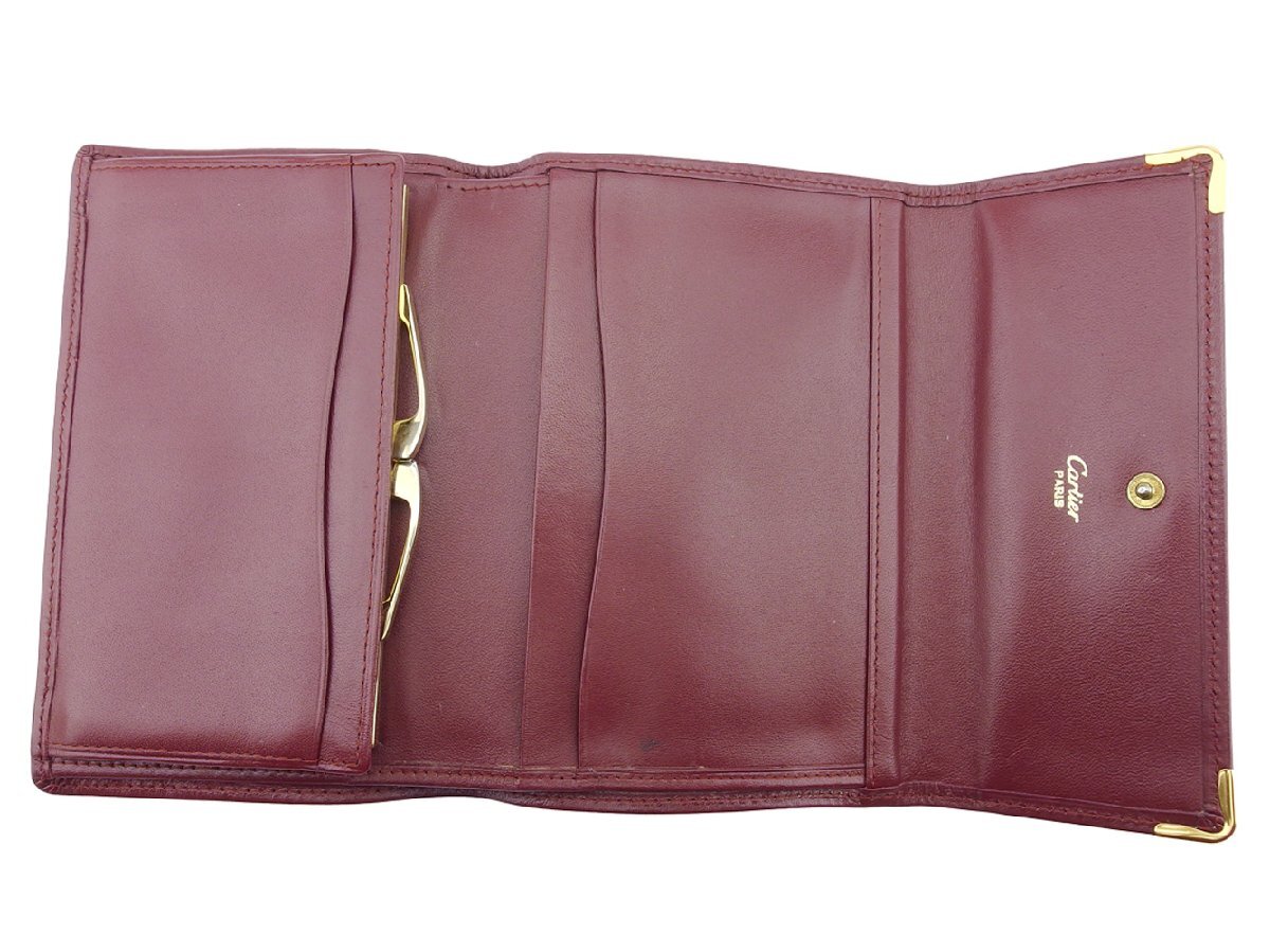 【30%OFFクーポン】カルティエ CARTIER 三つ折り財布 マストライン ボルドー ゴールド レディース 中古_画像4
