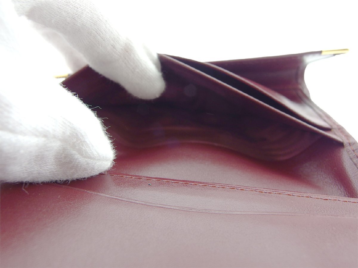 【30%OFFクーポン】カルティエ CARTIER 三つ折り財布 マストライン ボルドー ゴールド レディース 中古_画像8