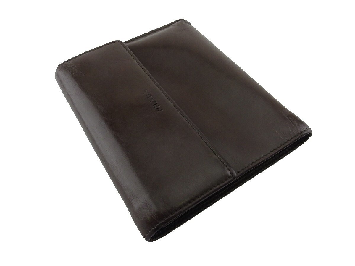 【30%OFFクーポン】プラダ PRADA 三つ折り財布 ロゴ ブラウン レディース 中古_画像2