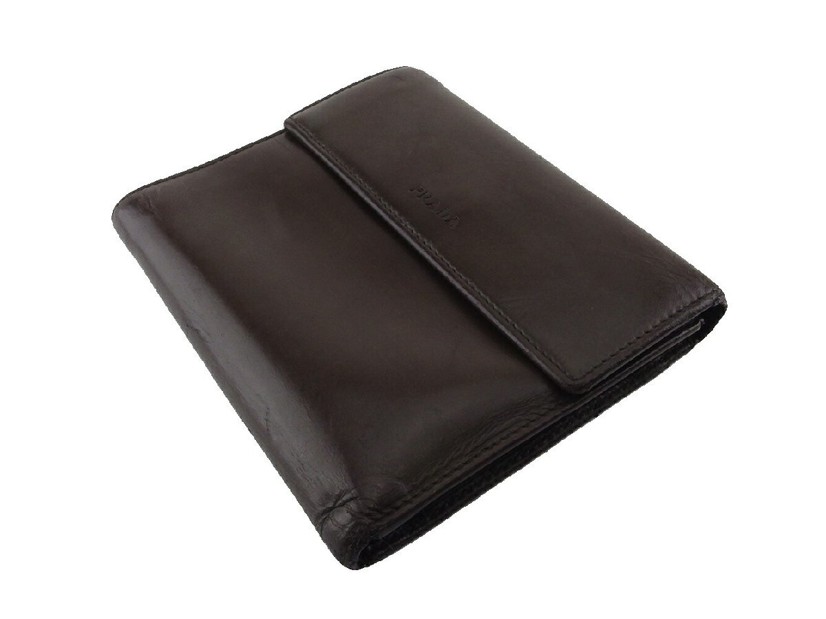 【30%OFFクーポン】プラダ PRADA 三つ折り財布 ロゴ ブラウン レディース 中古_画像3