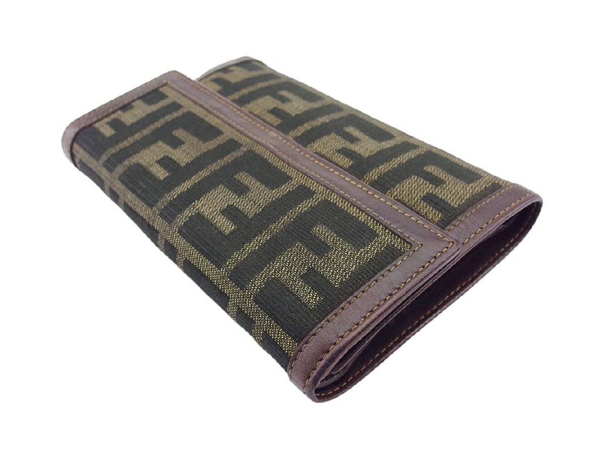 【30%OFFクーポン】フェンディ FENDI 三つ折り財布 ズッカ ブラウンブラック レディース 中古_画像2