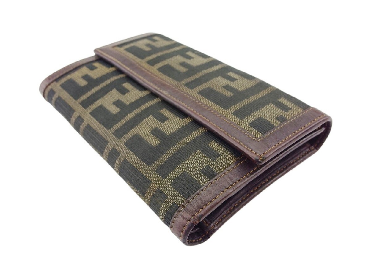 【30%OFFクーポン】フェンディ FENDI 三つ折り財布 ズッカ ブラウンブラック レディース 中古_画像3