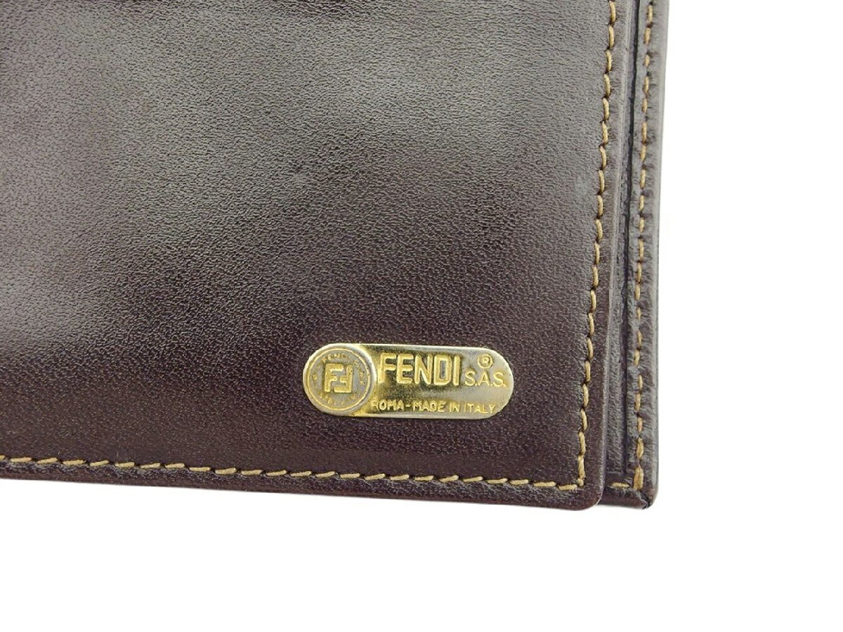 【30%OFFクーポン】フェンディ FENDI 三つ折り財布 ズッカ ブラウンブラック レディース 中古_画像10