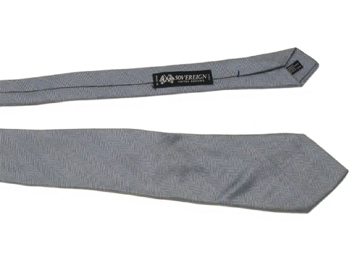 【30%OFFクーポン】ソブリン SOVEREIGN ネクタイ ヘリンボーン ストライプ ユナイテッドアローズ グレー 灰色 レディース 中古_画像4