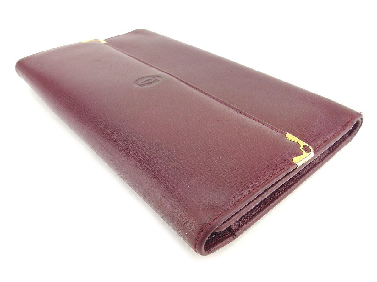 【30%OFFクーポン】カルティエ 三つ折り 財布 長財布 レディース マストライン ボルドー 中古_画像3