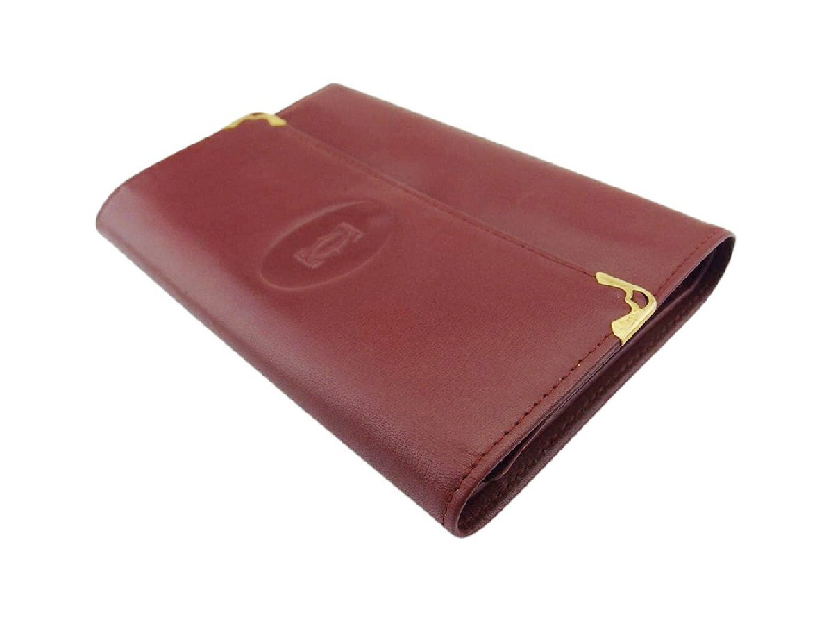 【30%OFFクーポン】カルティエ CARTIER 三つ折り財布 マストライン ボルドーゴールド レディース 中古_画像2