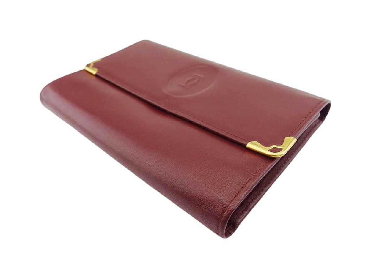 【30%OFFクーポン】カルティエ CARTIER 三つ折り財布 マストライン ボルドーゴールド レディース 中古_画像3