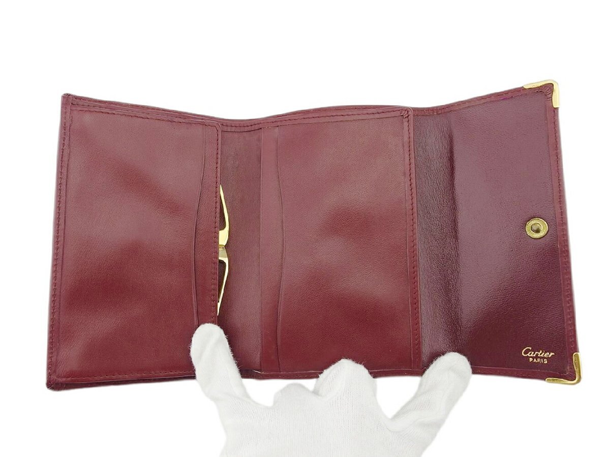 【30%OFFクーポン】カルティエ CARTIER 三つ折り財布 マストライン ボルドーゴールド レディース 中古_画像4