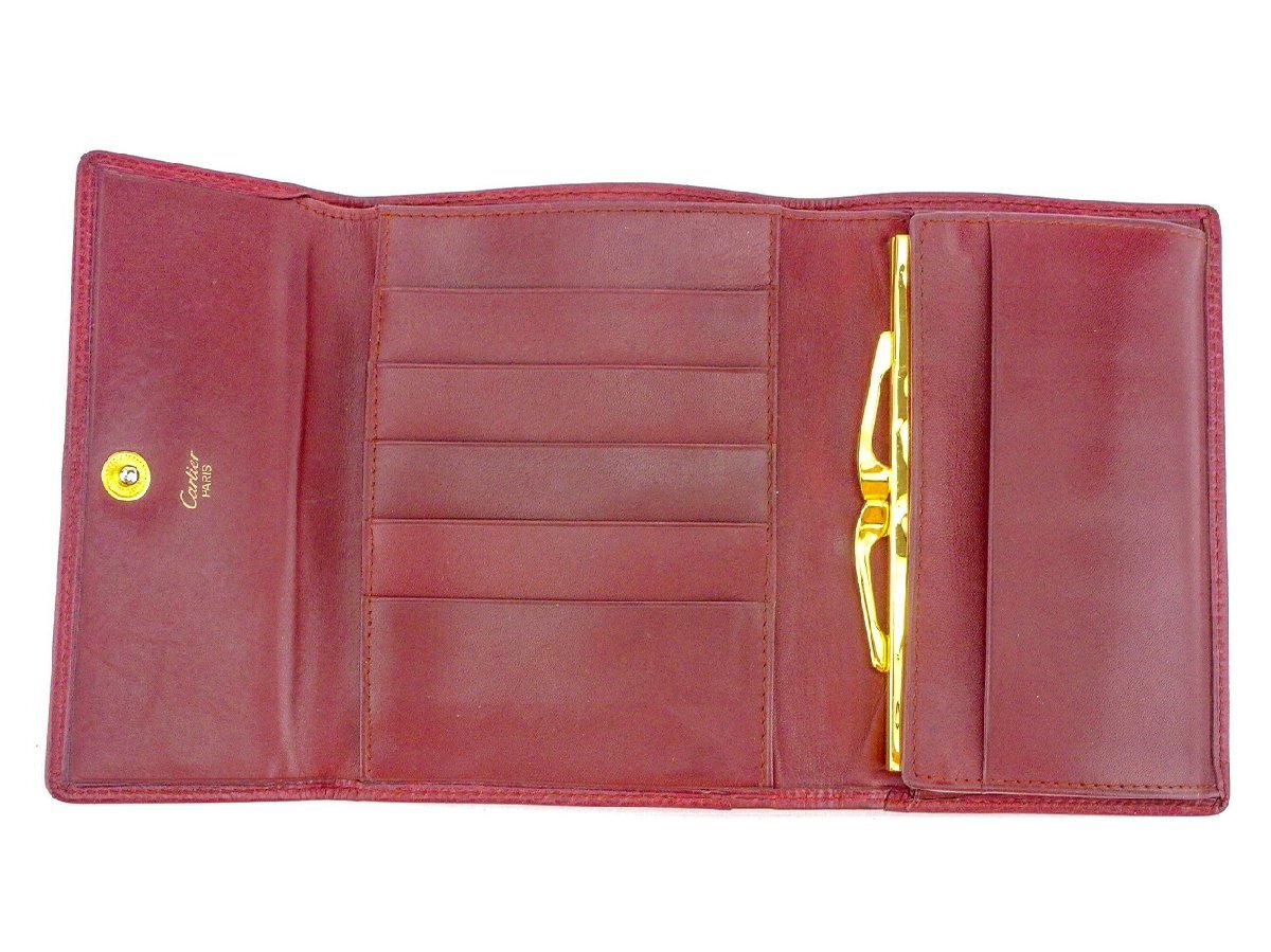 【30%OFFクーポン】カルティエ CARTIER 三つ折り財布 マストライン ボルドー ゴールド レディース 中古_画像4