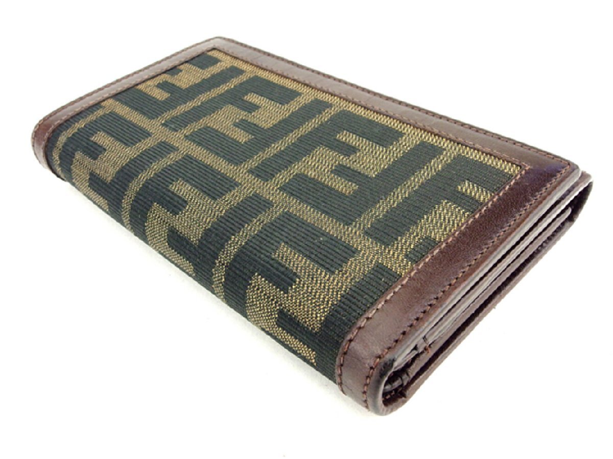 【ブラックフライデー30%OFFクーポン】フェンディ 三つ折り 財布 二つ折り 財布 レディース ズッカ ベージュ ブラック ブラウン 中古_画像3