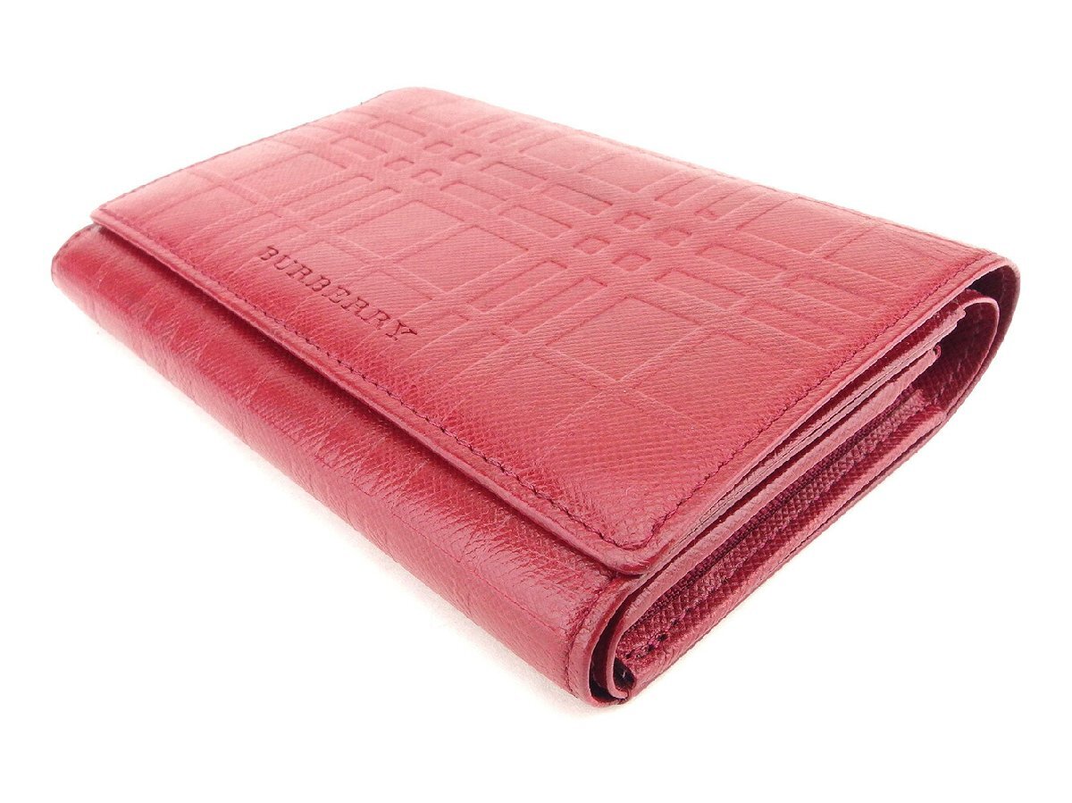 【ブラックフライデー30%OFFクーポン】バーバリー 三つ折り 財布 L字ファスナー レディース レッド 中古_画像2