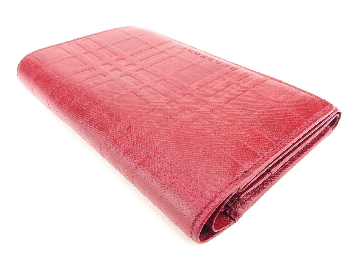 【ブラックフライデー30%OFFクーポン】バーバリー 三つ折り 財布 L字ファスナー レディース レッド 中古_画像3