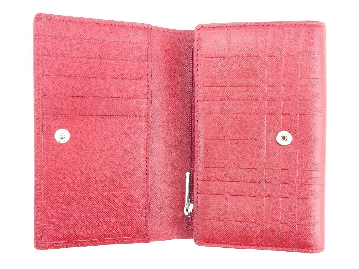 【ブラックフライデー30%OFFクーポン】バーバリー 三つ折り 財布 L字ファスナー レディース レッド 中古_画像4
