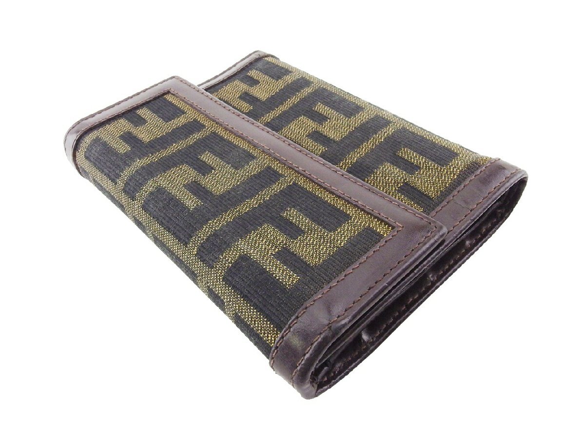 【ブラックフライデー30%OFFクーポン】フェンディ FENDI 三つ折り財布 ズッカ ベージュ ブラック ブラウン レディース 中古_画像2