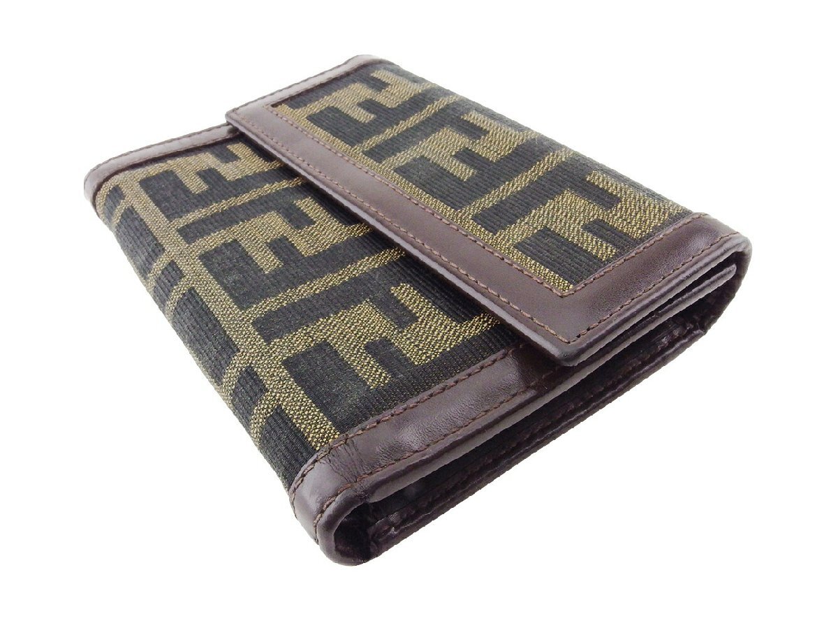 【ブラックフライデー30%OFFクーポン】フェンディ FENDI 三つ折り財布 ズッカ ベージュ ブラック ブラウン レディース 中古_画像3