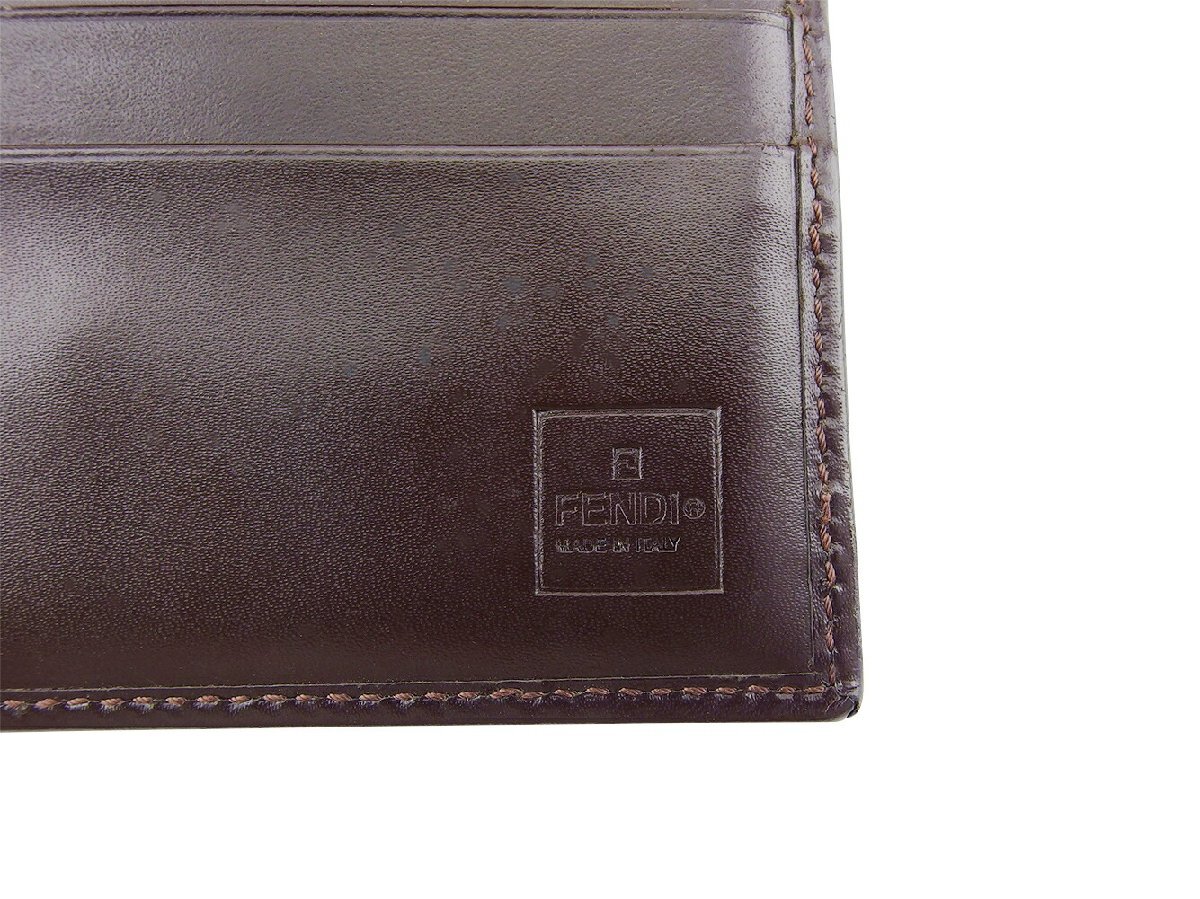 【ブラックフライデー30%OFFクーポン】フェンディ FENDI 三つ折り財布 ズッカ ベージュ ブラック ブラウン レディース 中古_画像9