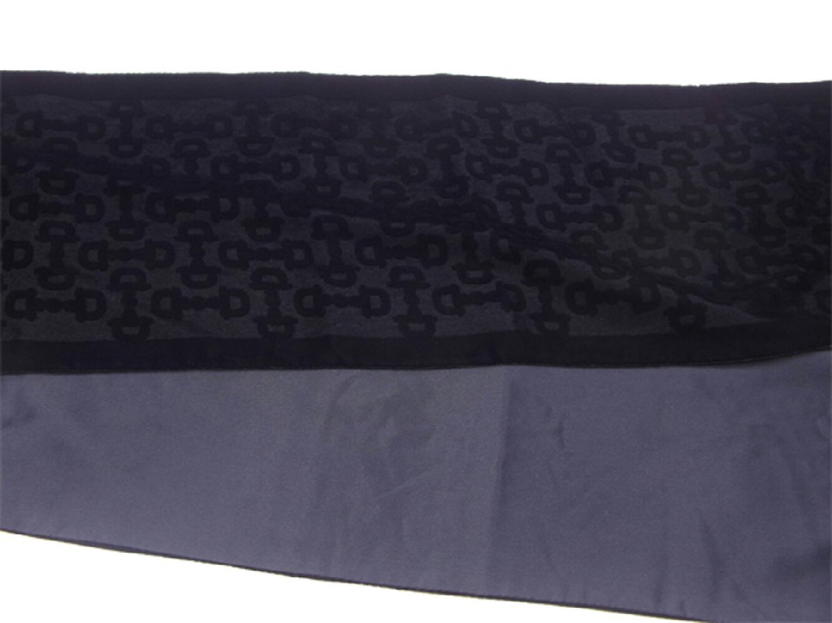 【ブラックフライデー30%OFFクーポン】グッチ マフラー フリンジ付き レディース ストール ホースビット ブラック 中古_画像3