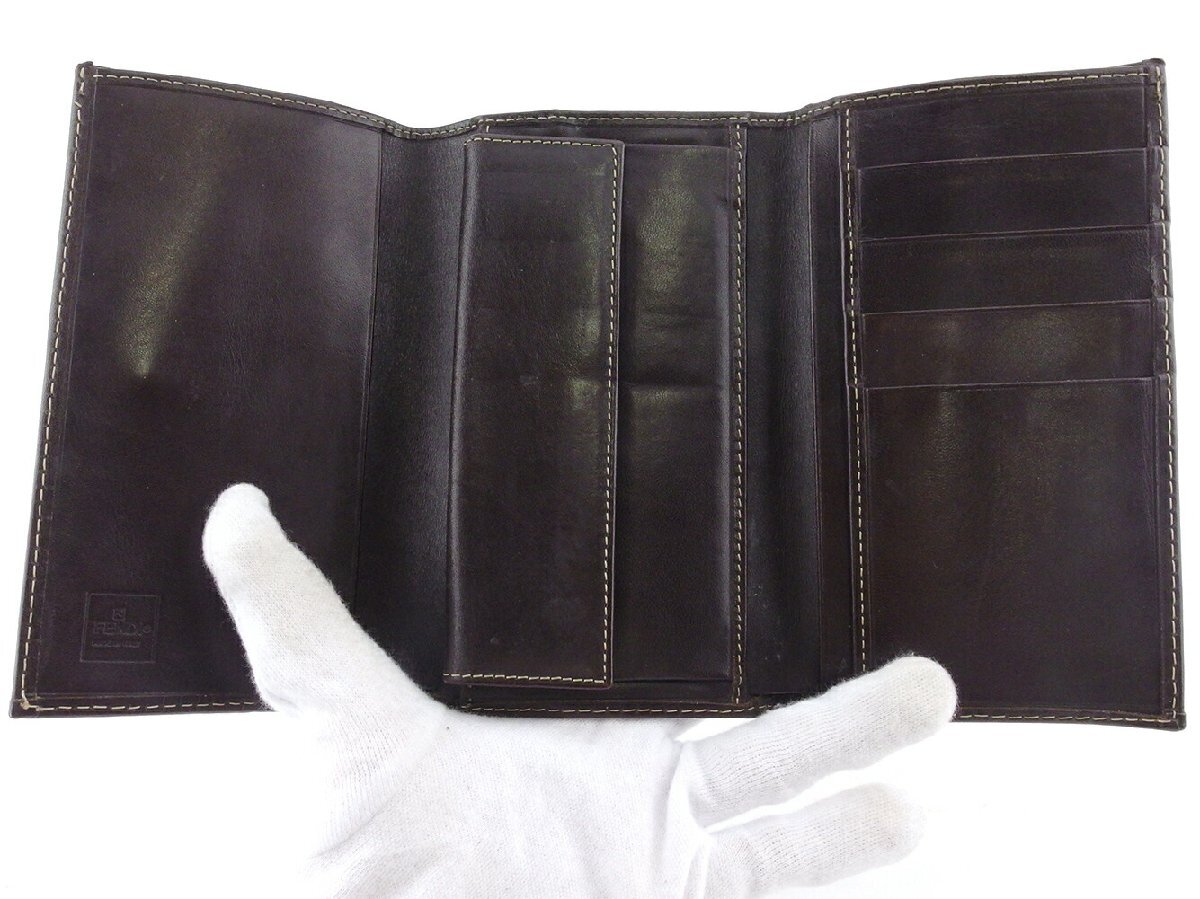 【ブラックフライデー30%OFFクーポン】フェンディ FENDI 三つ折り財布 ズッキーノ ベージュ ブラウン レディース 中古_画像4