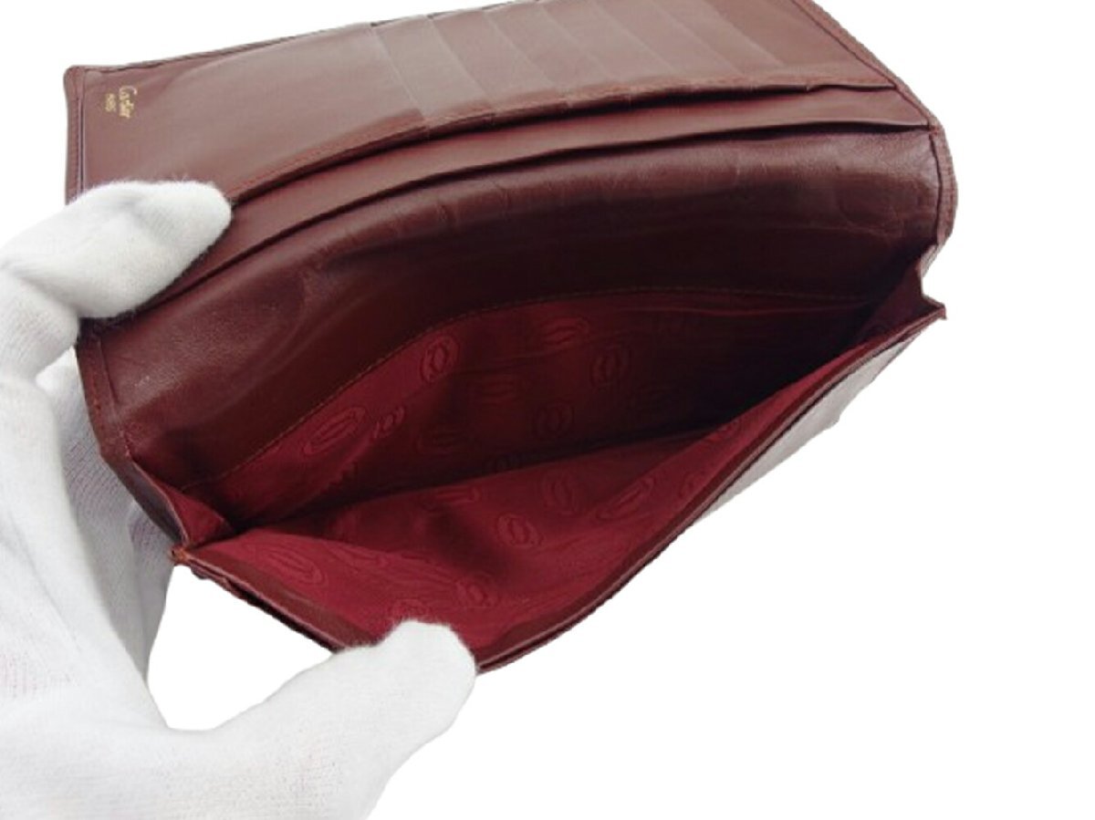 【ブラックフライデー30%OFFクーポン】カルティエ CARTIER 札入れ マストライン ボルドー レディース 中古_画像5