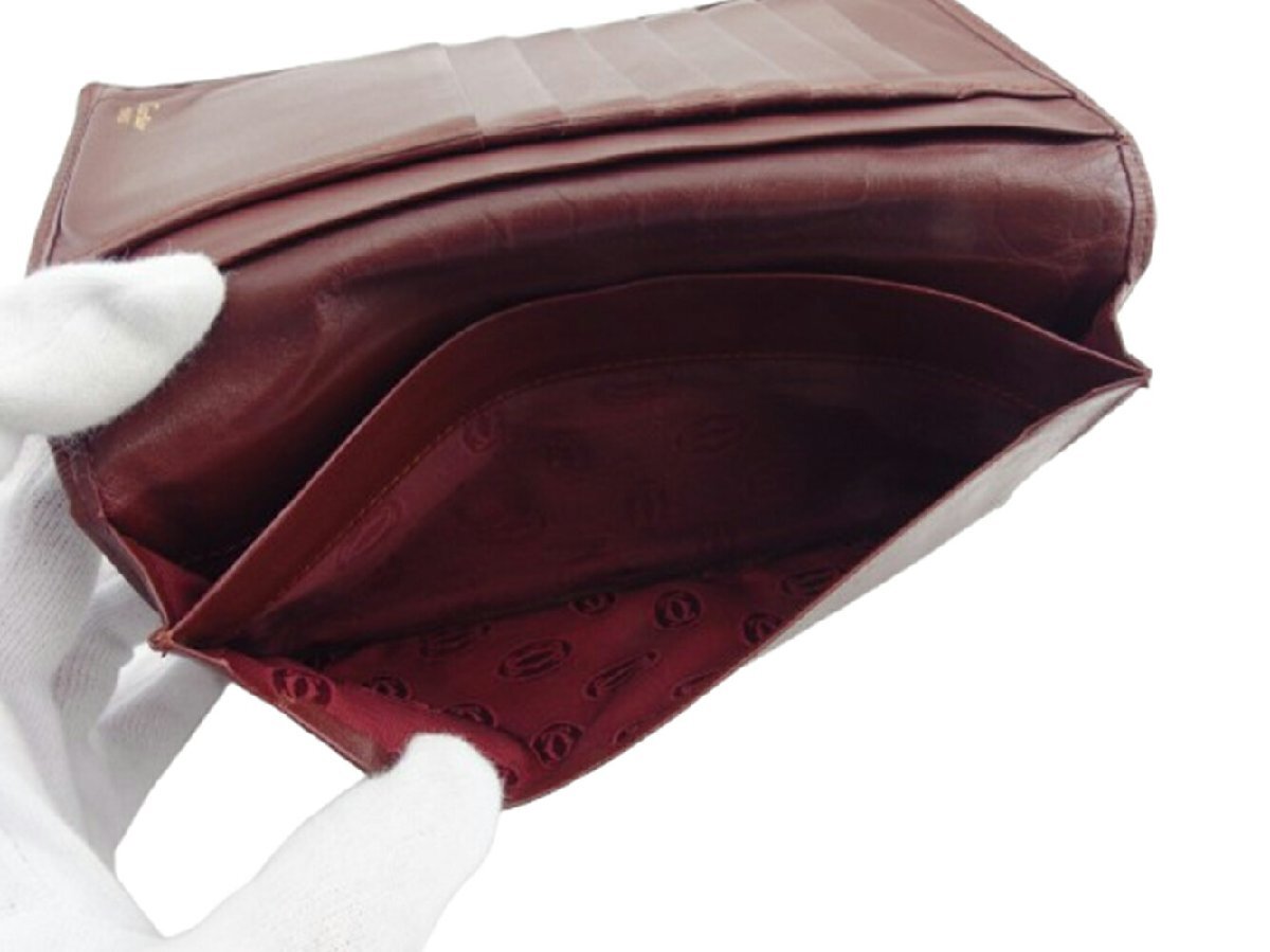 【ブラックフライデー30%OFFクーポン】カルティエ CARTIER 札入れ マストライン ボルドー レディース 中古_画像6