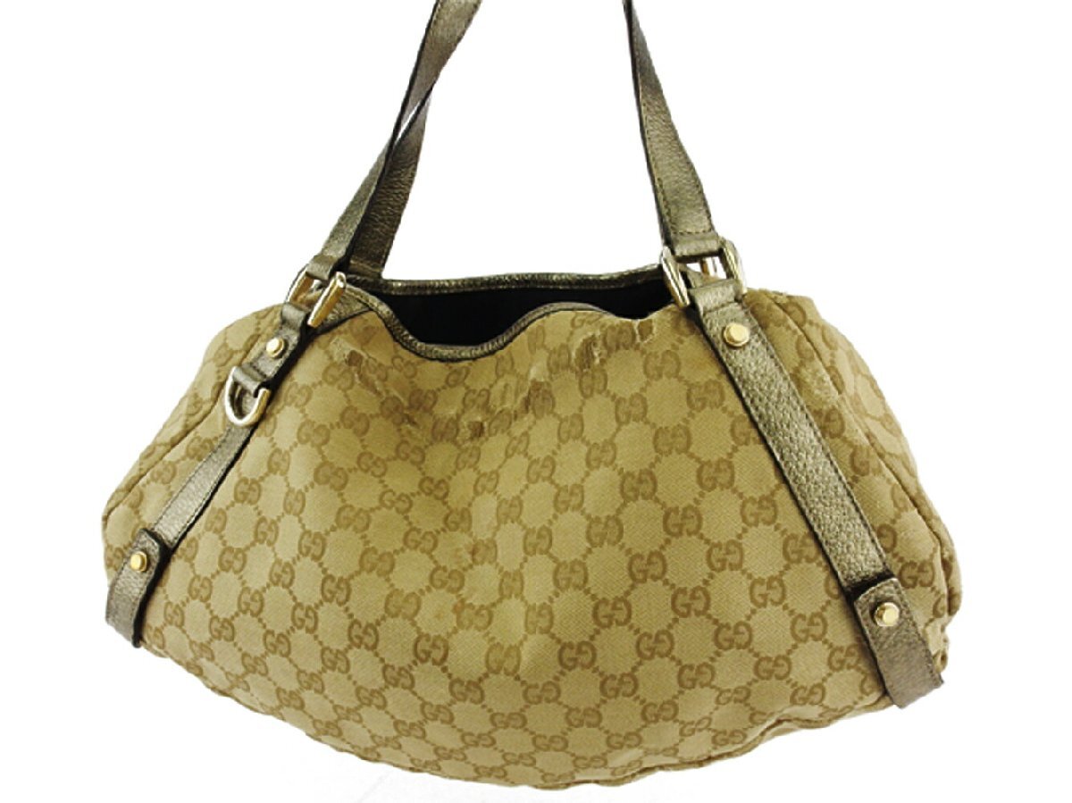 【ブラックフライデー30%OFFクーポン】グッチ GUCCI トートバッグ GGキャンバス ベージュ ゴールド系 レディース 中古_画像2