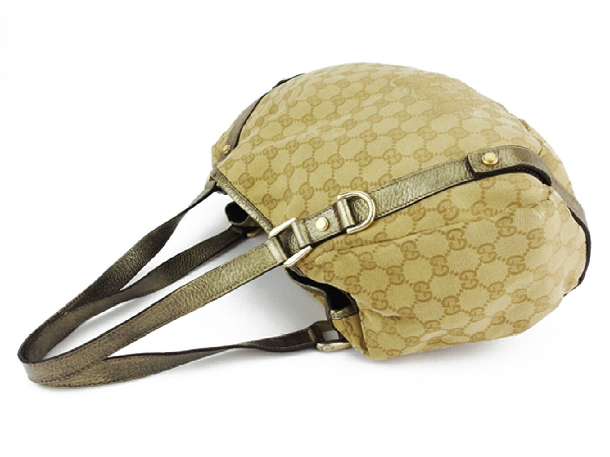 【ブラックフライデー30%OFFクーポン】グッチ GUCCI トートバッグ GGキャンバス ベージュ ゴールド系 レディース 中古_画像3