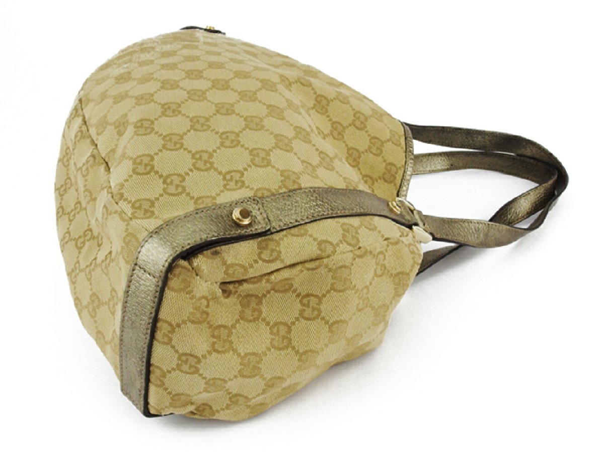 【ブラックフライデー30%OFFクーポン】グッチ GUCCI トートバッグ GGキャンバス ベージュ ゴールド系 レディース 中古_画像4