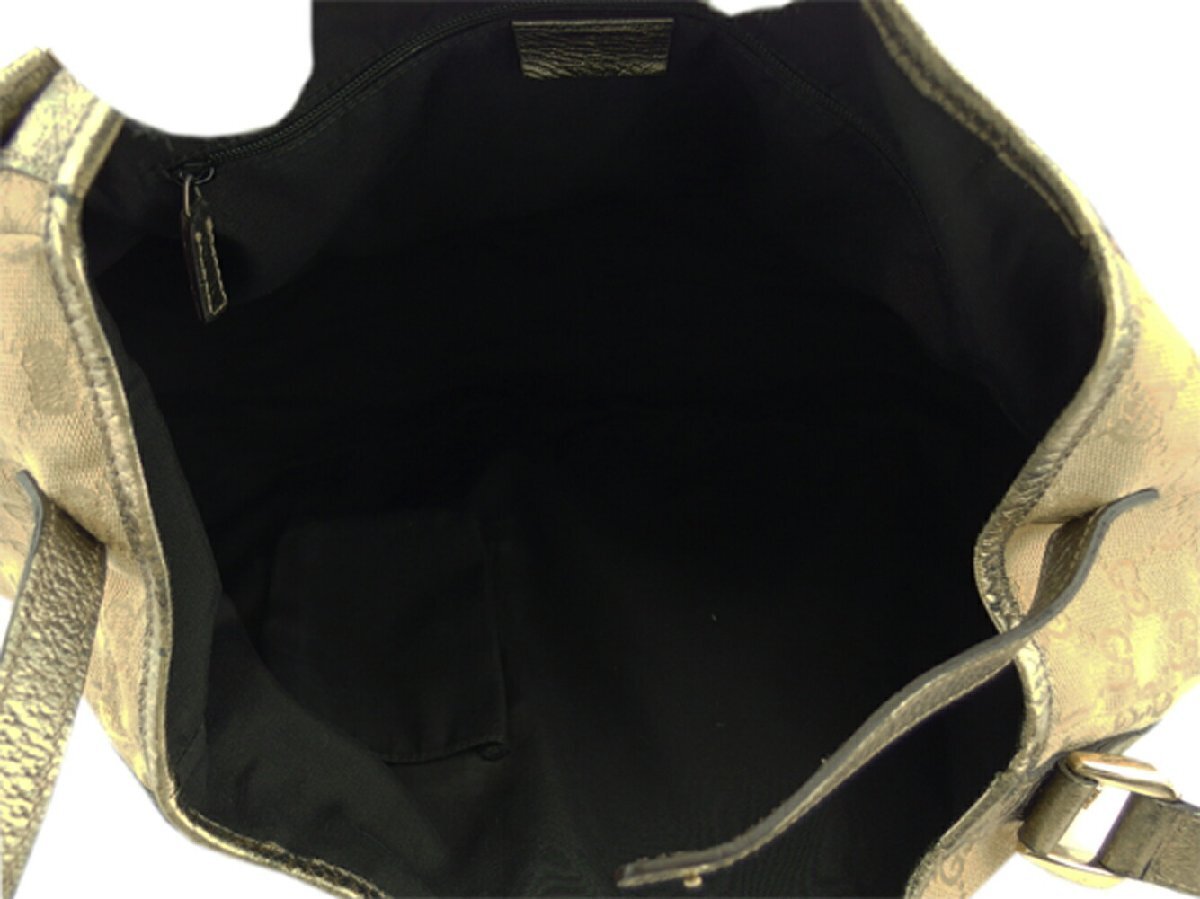【ブラックフライデー30%OFFクーポン】グッチ GUCCI トートバッグ GGキャンバス ベージュ ゴールド系 レディース 中古_画像6