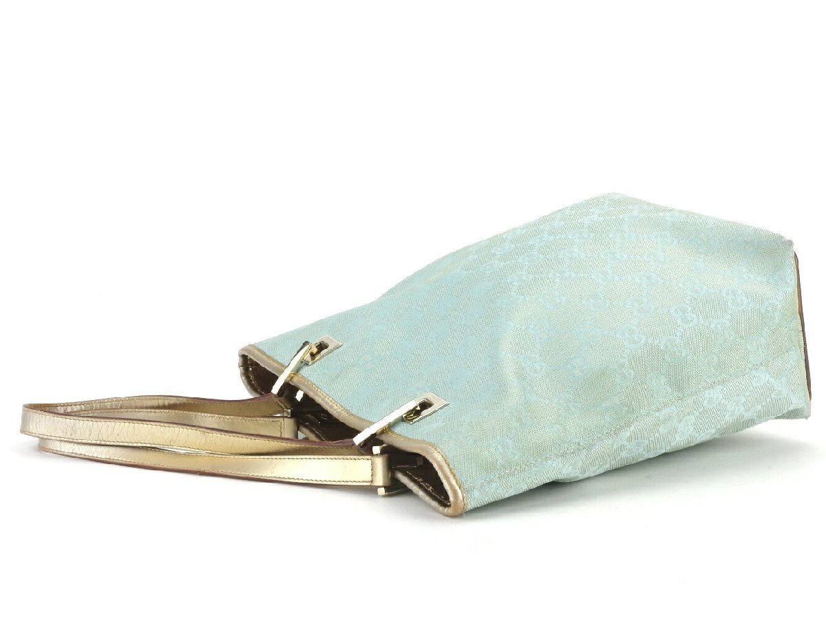 【ブラックフライデー30%OFFクーポン】グッチ GUCCI トートバッグ GGキャンバス ミント×ゴールド レディース 中古_画像3