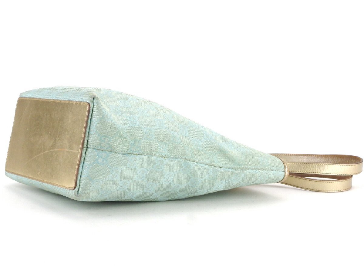 【ブラックフライデー30%OFFクーポン】グッチ GUCCI トートバッグ GGキャンバス ミント×ゴールド レディース 中古_画像4