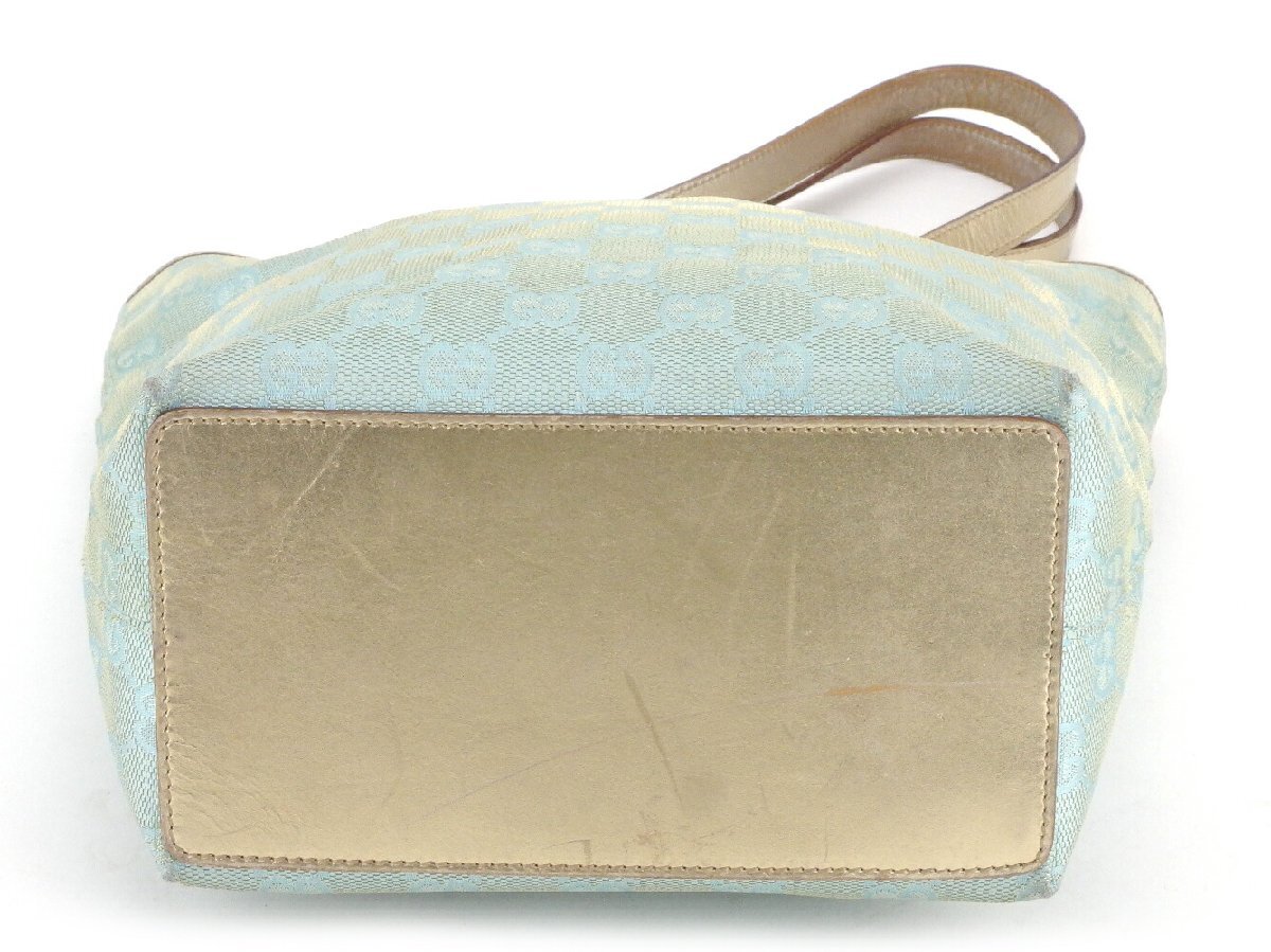 【ブラックフライデー30%OFFクーポン】グッチ GUCCI トートバッグ GGキャンバス ミント×ゴールド レディース 中古_画像5