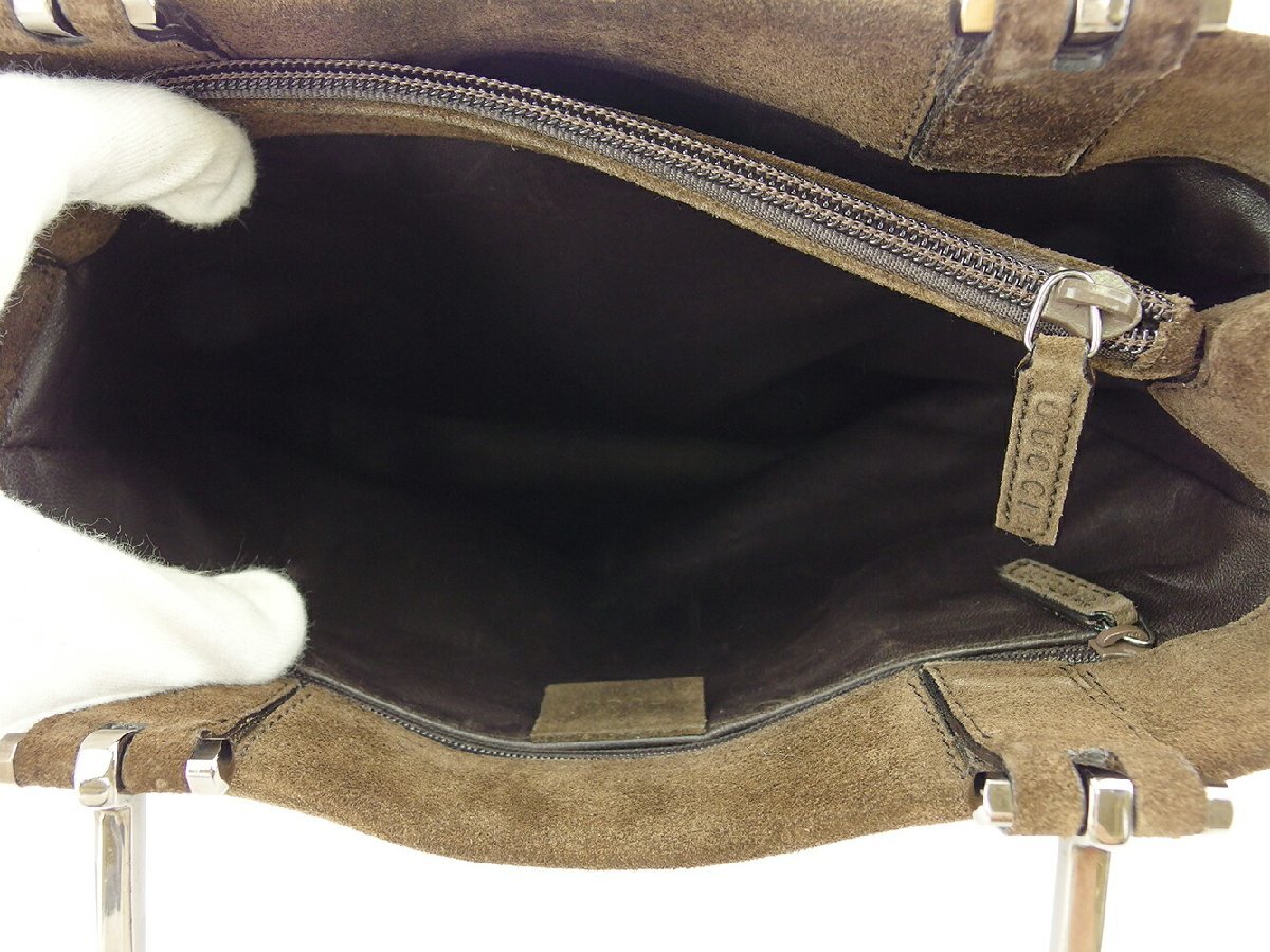 【ブラックフライデー30%OFFクーポン】グッチ GUCCI トートバッグ ビットモチーフハンドル ブラウン シルバー レディース 中古_画像9