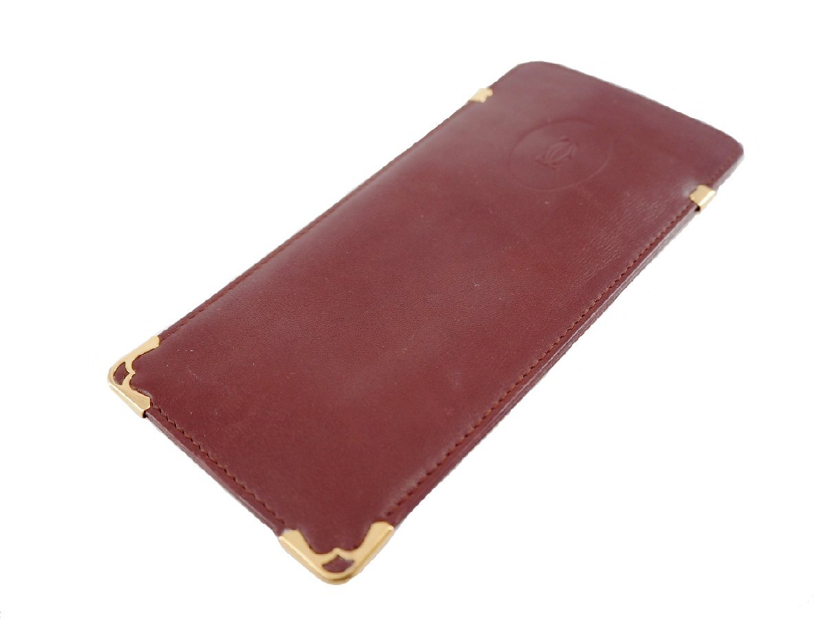 【ブラックフライデー30%OFFクーポン】カルティエ CARTIER メガネケース マストライン ボルドー×ゴールド レディース 中古_画像9