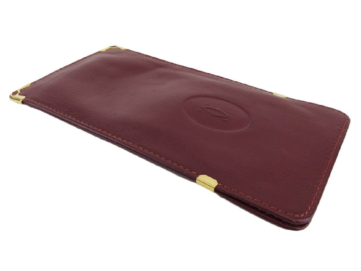 【ブラックフライデー30%OFFクーポン】カルティエ CARTIER メガネケース マストライン ボルドー ゴールド レディース 中古_画像4