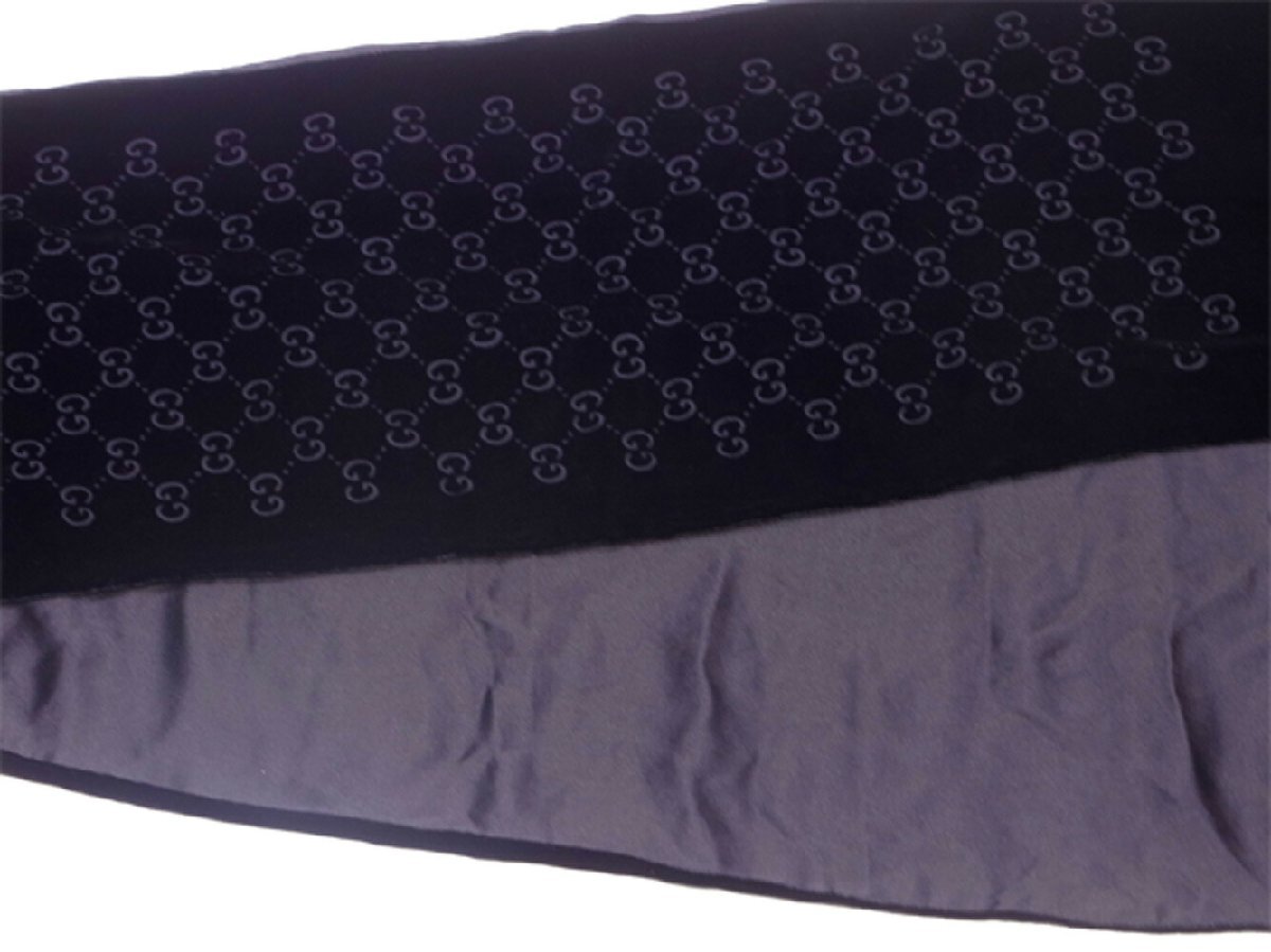 【ブラックフライデー30%OFFクーポン】グッチ マフラー フリンジ付き レディース ストール GG柄 ベロア ブラック 中古_画像5